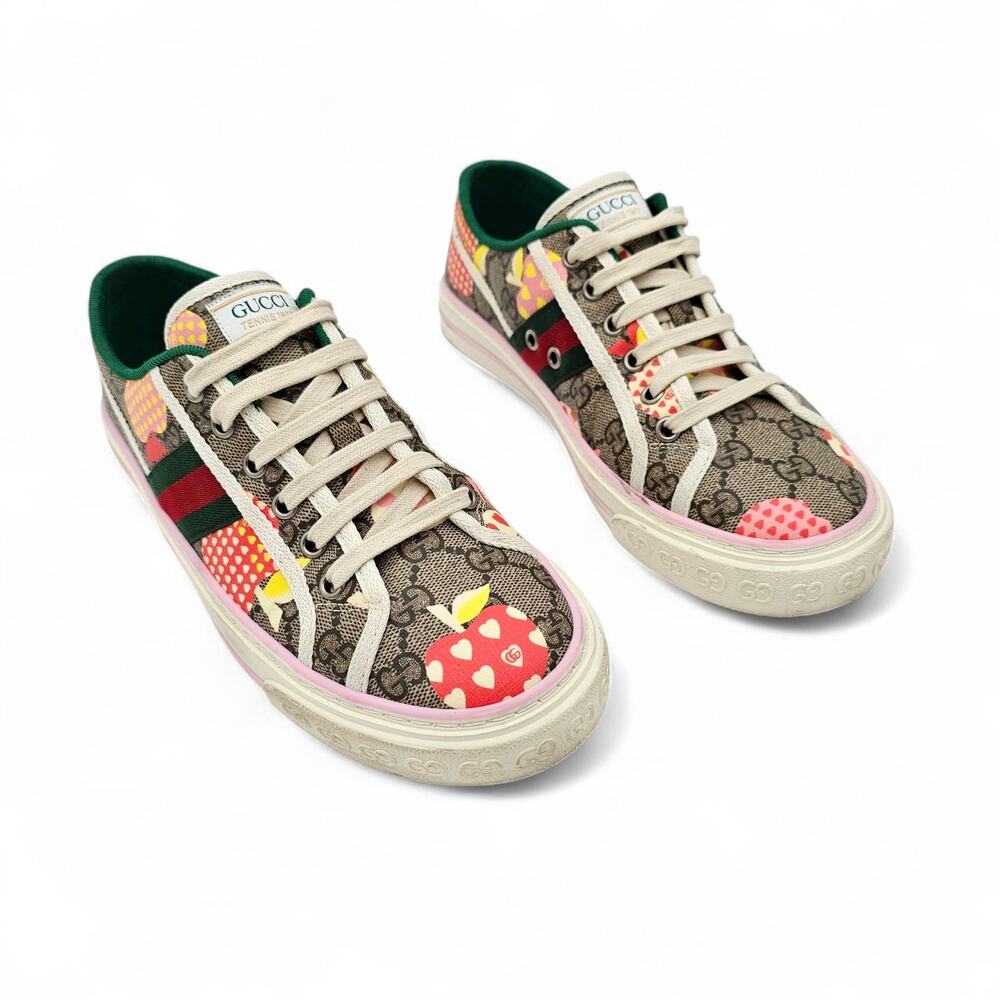 Gucci GG Supreme Canvas Tennis 1977 Sneaker Pink Red Apple Size 38.5 US 8.5